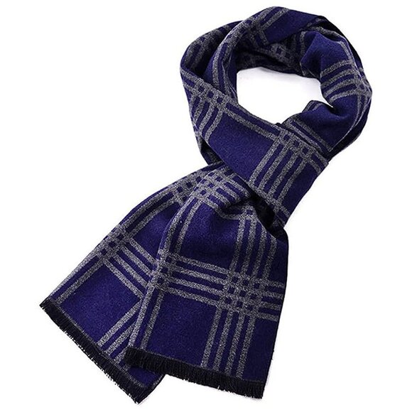 Mens Scarf Winter Fashion - Navy/Grey - Picture 3 of 5